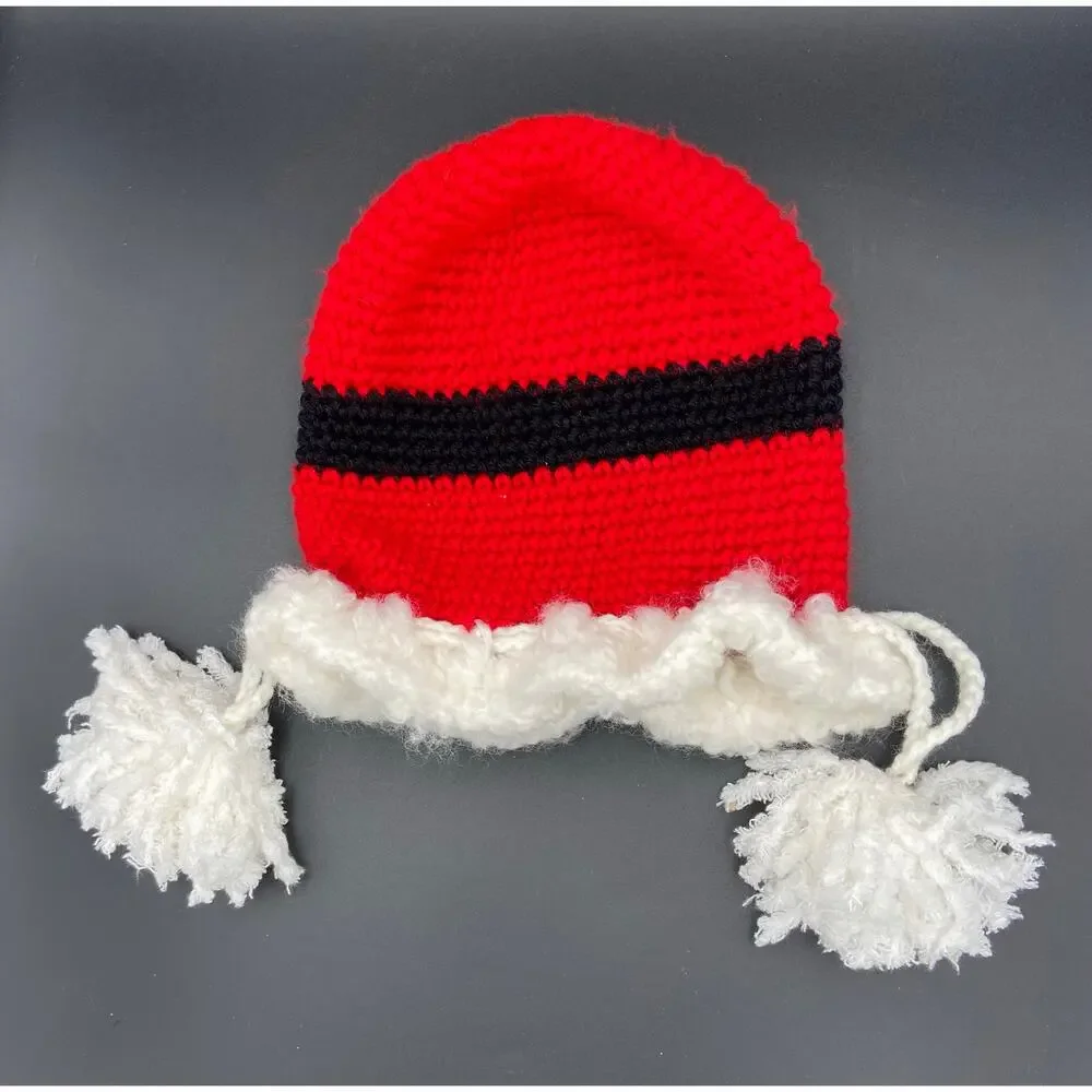 Handmade Baby's Crocheted Red Santa Hat with Tassels - Fits 16